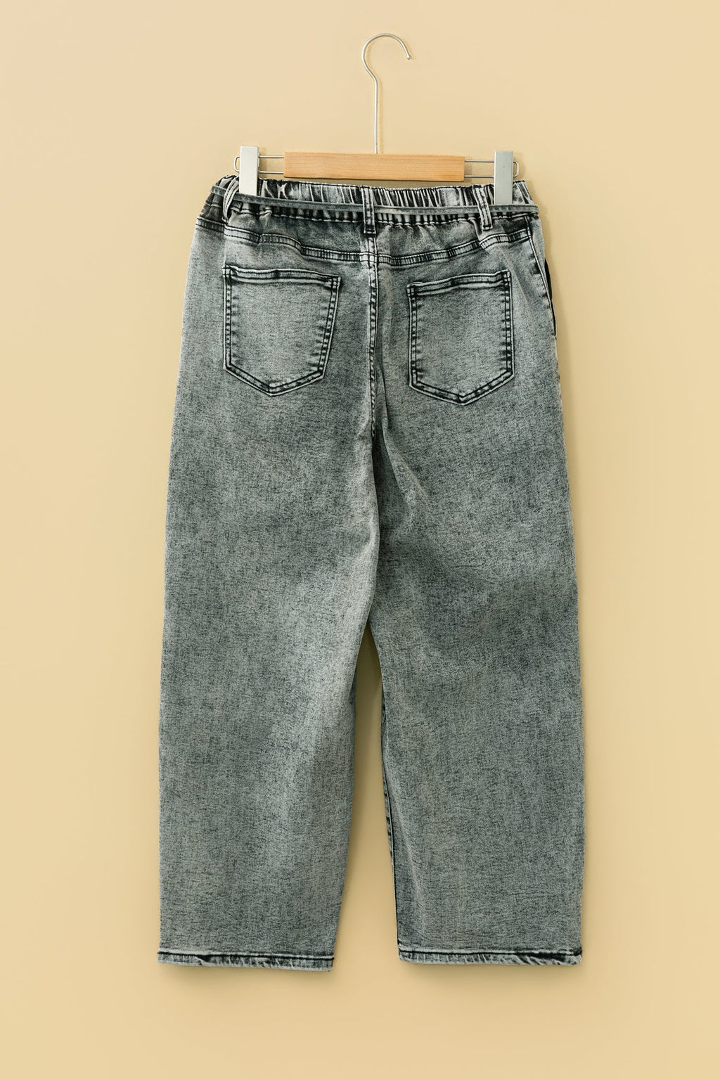 Gray Acid Wash Tie Waist Denim Pants