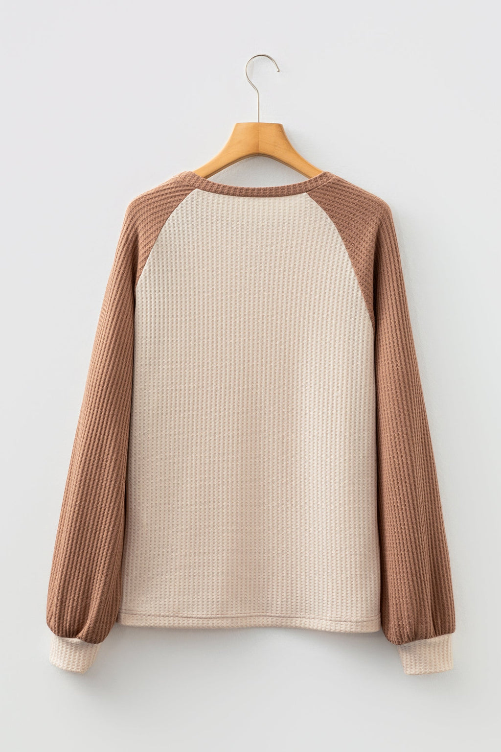 Camel Waffle Color Block Raglan Sleeve Top