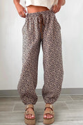 Leopard Print Elastic Waist Ankle Length Pants
