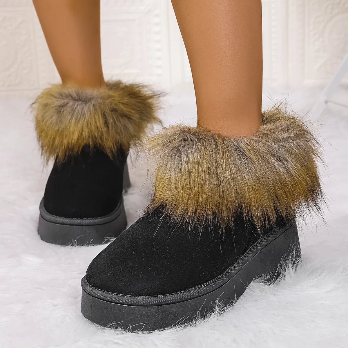 Furry Trim Platform Winter Boots