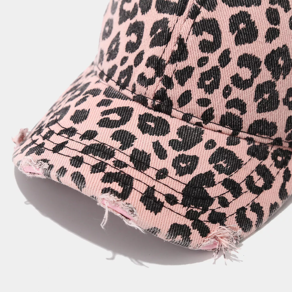 Distressed Leopard Print Cotton Baseball Cap
