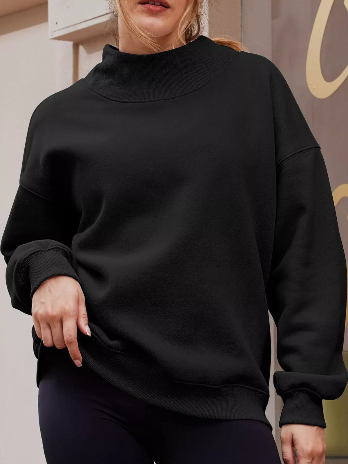 Oversized Mock Neck Long Sleeve Sweatshirt