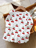 Children's Cherry Print Long Sleeve Casual Dress