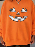 Polka Dot Pumpkin Face Halloween Graphic Pullover Sweatshirt