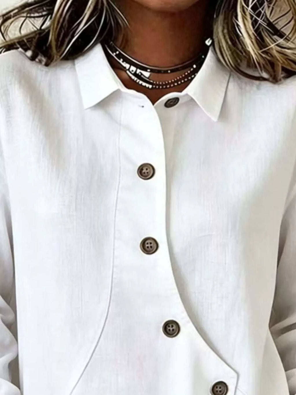 Full Size Asymmetrical Button Down Shirt Plus Size