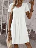 Zipper-Front Short Sleeve A-Line Dress