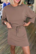 Solid Color Drop Shoulder Pullover Drawstring Mini Skirt 2pcs Outfit