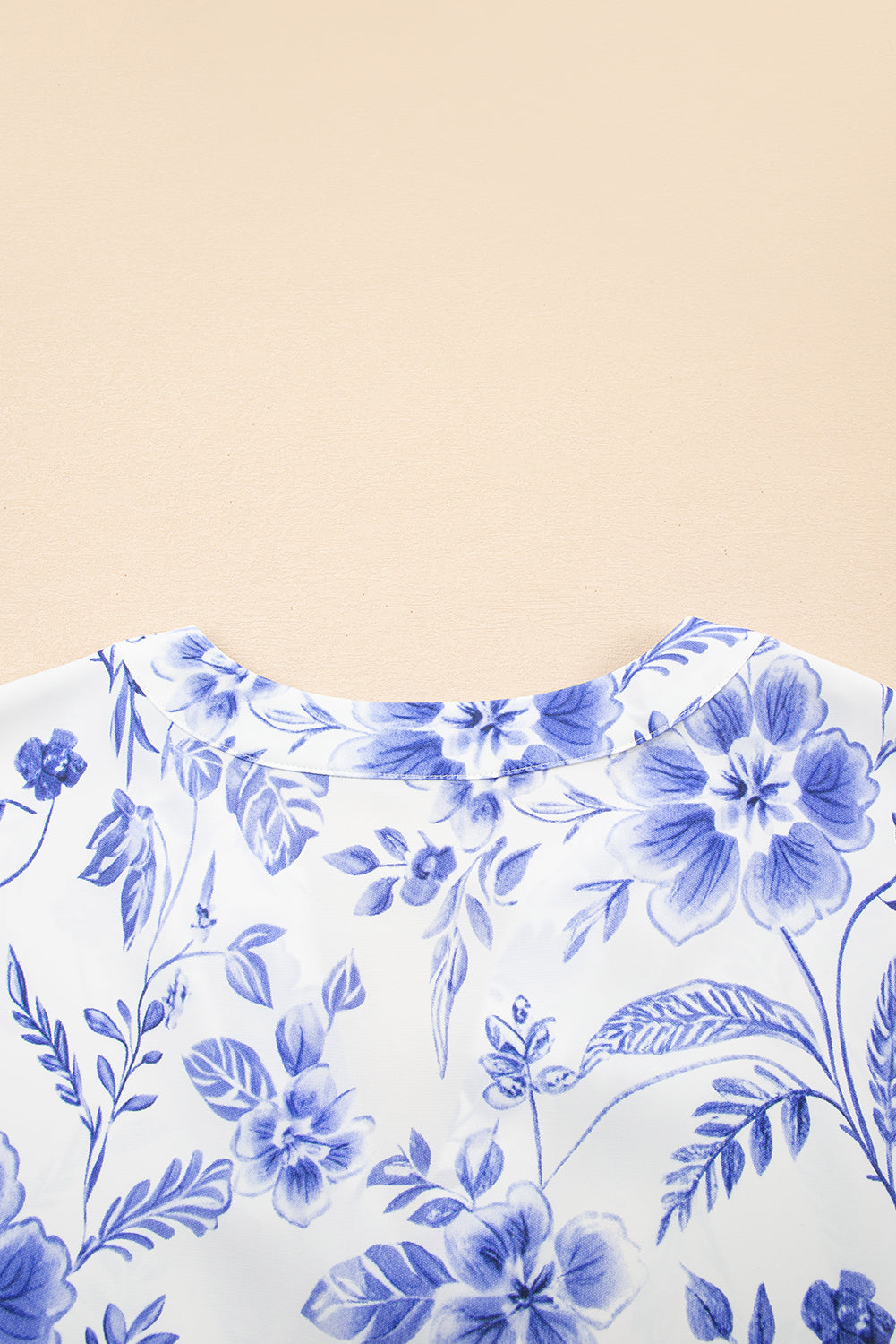 Blue Elegant Floral Print Ricrac Trim Short Sleeve Blouse