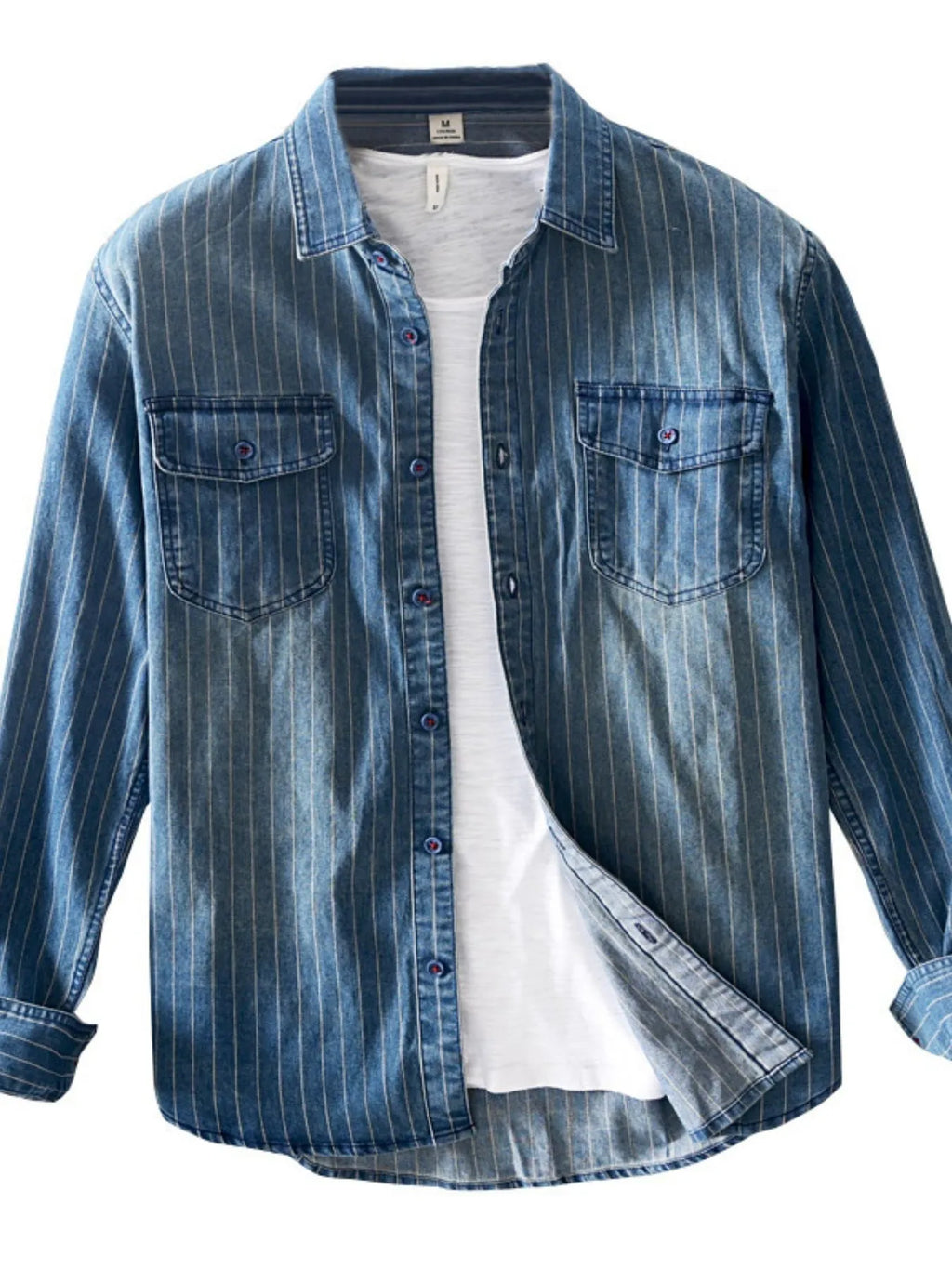 Men's Plus Size Button Up Long Sleeve Denim Shirt
