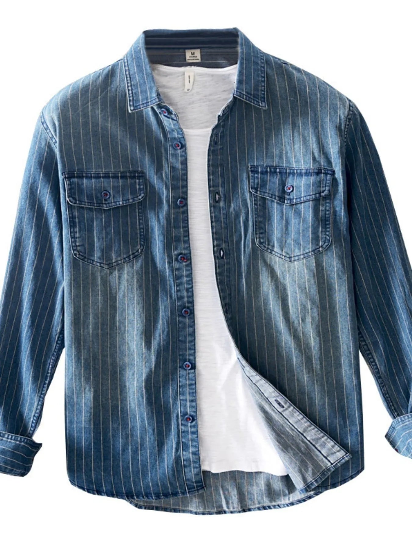 Men's Plus Size Button Up Long Sleeve Denim Shirt