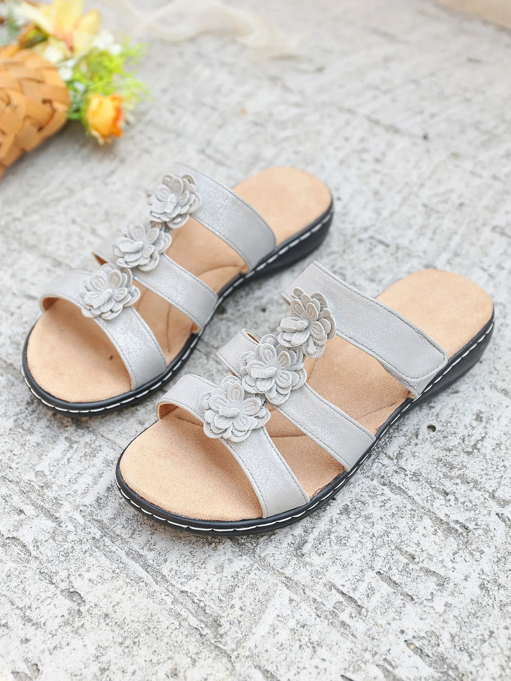 Flower Multi-Strap Flat Sandals