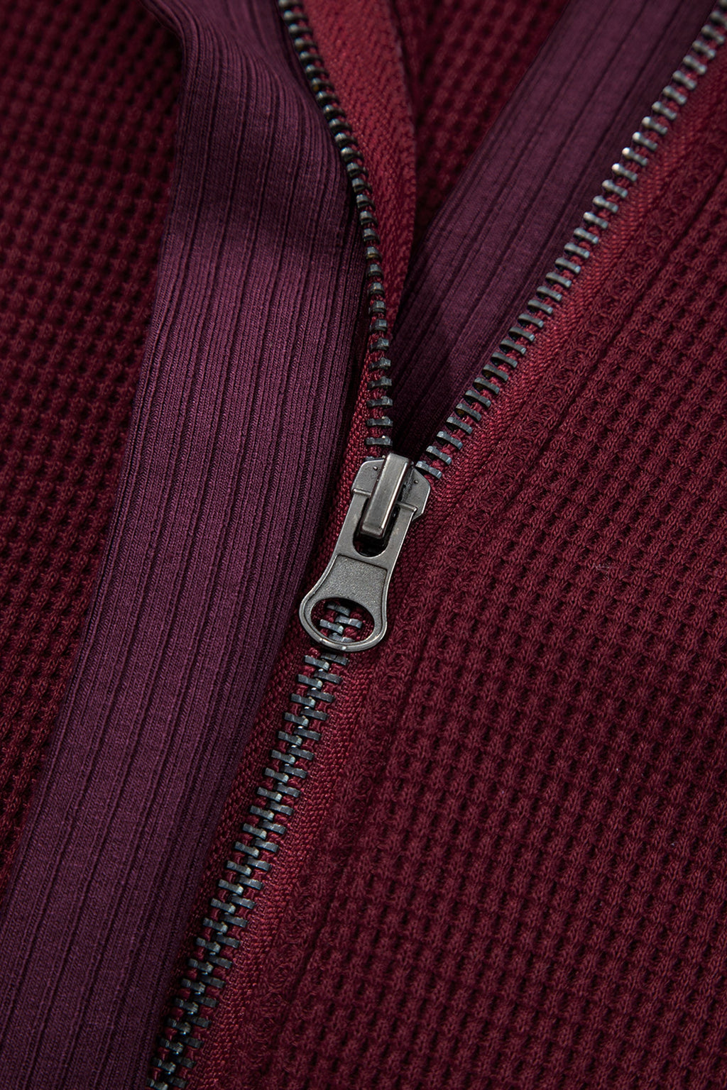 Waffle Zip Up Snap Button Hooded Jacket