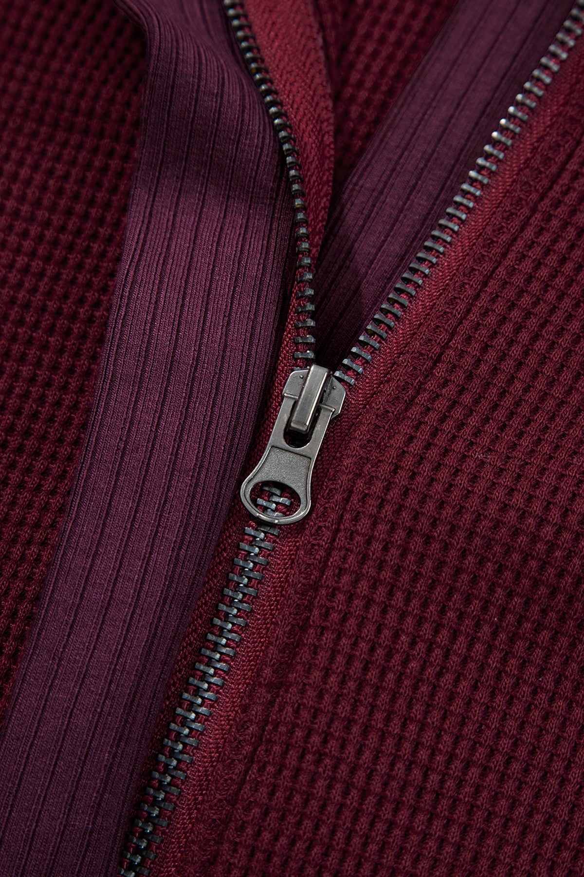 Waffle Zip Up Snap Button Hooded Jacket