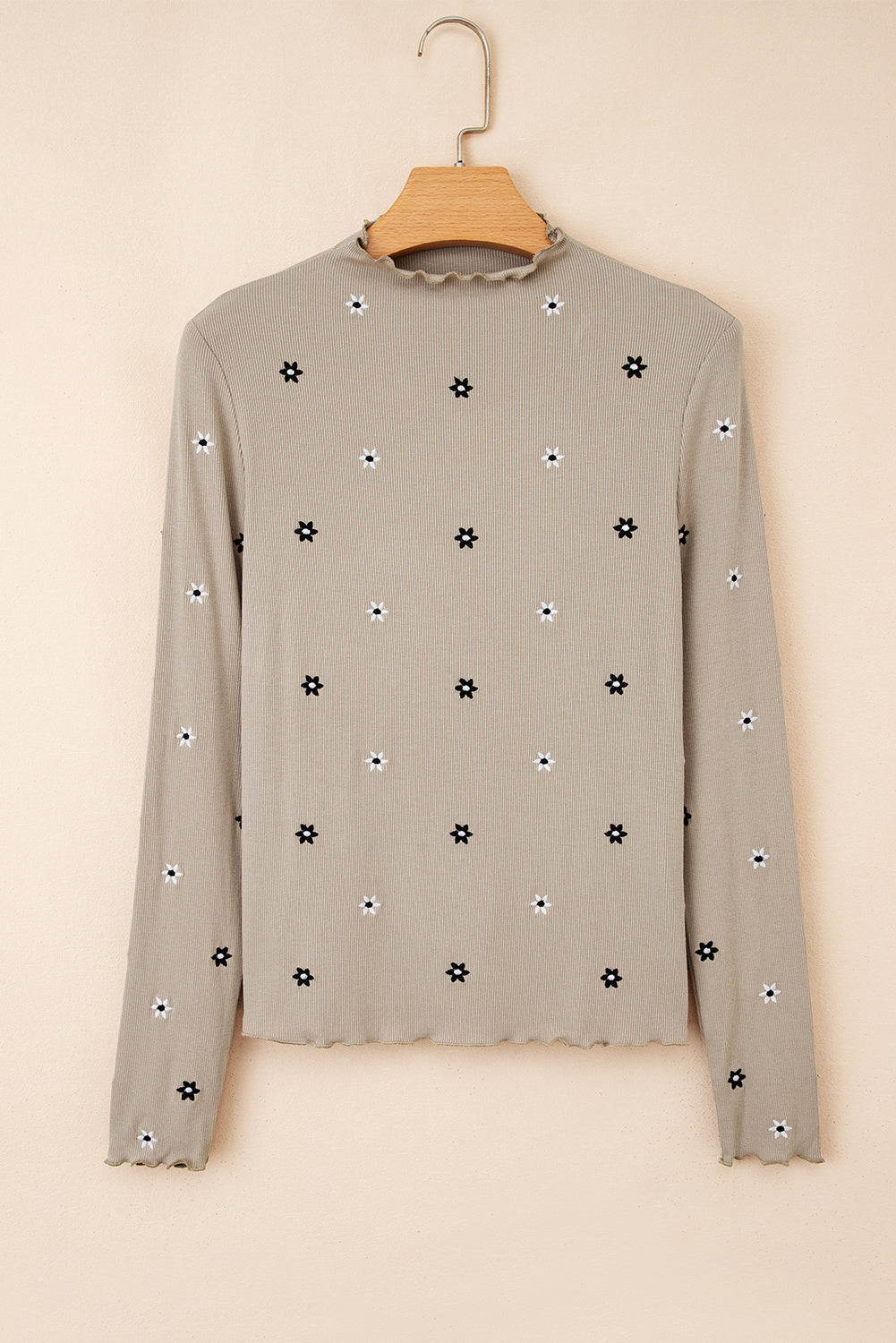 Floral Ribbed Embroidered Long Sleeve Top