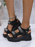 Rhinestone Open Toe Wedge Sandals