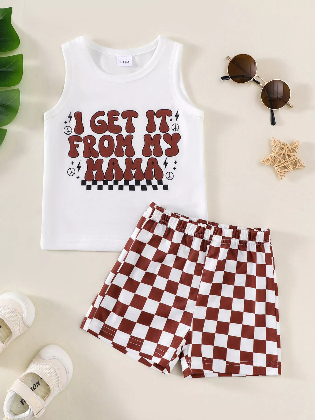 Children's Checkered Letter Tank Top & Shorts Set