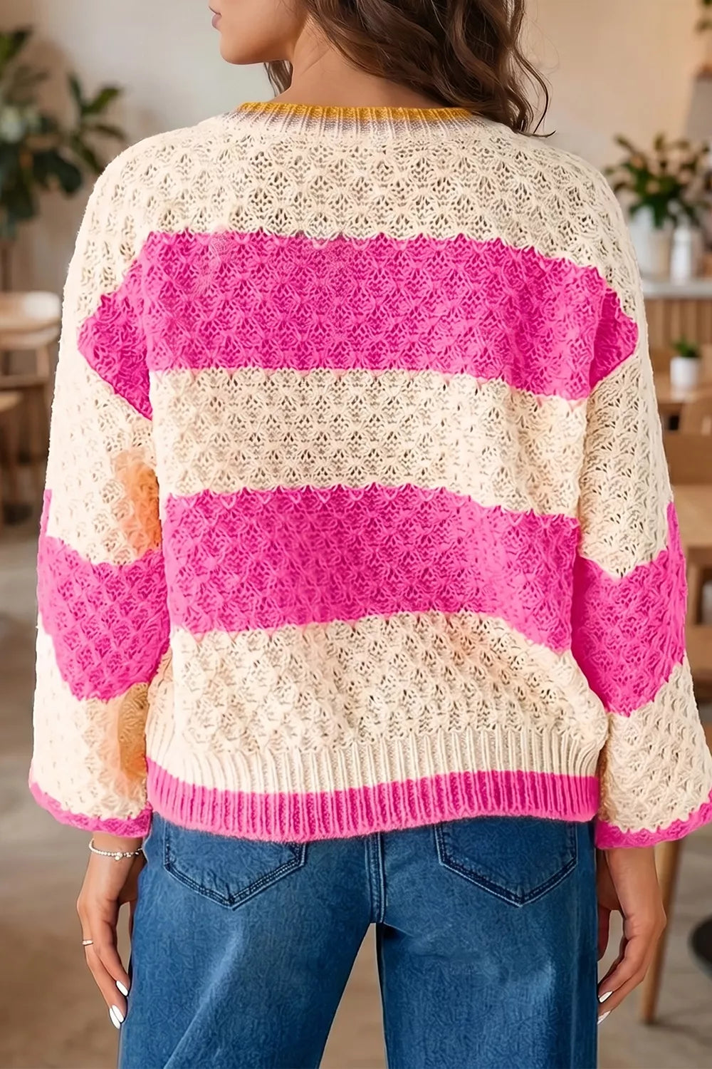 Stripe Striped Colorblock Texture Drop Shoulder Sweater
