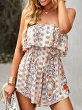 Printed Tube Smocked Waist Romper