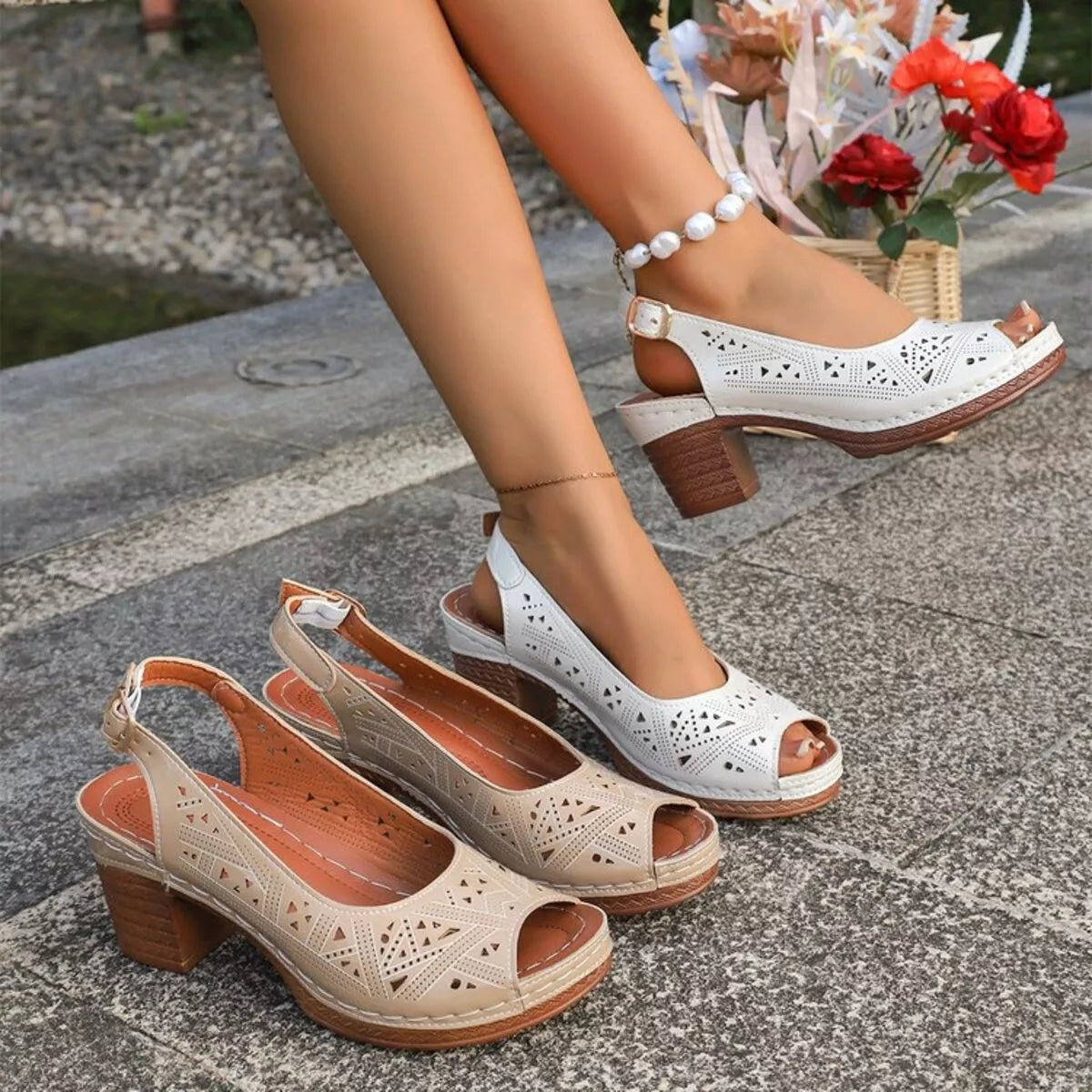 Open Toe Block Heels Sandals