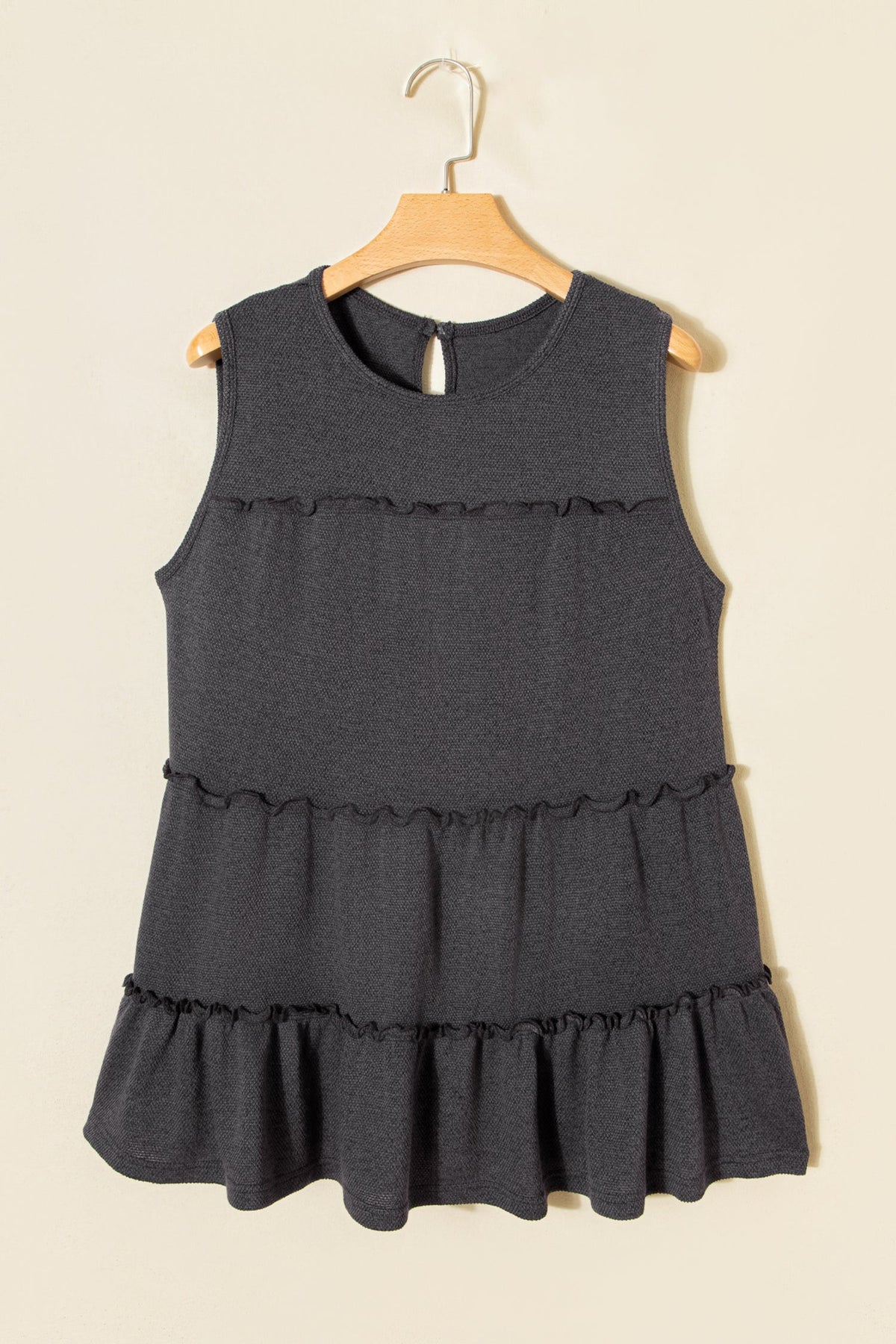 Solid Frilled Ruffle Tiered Tank Top