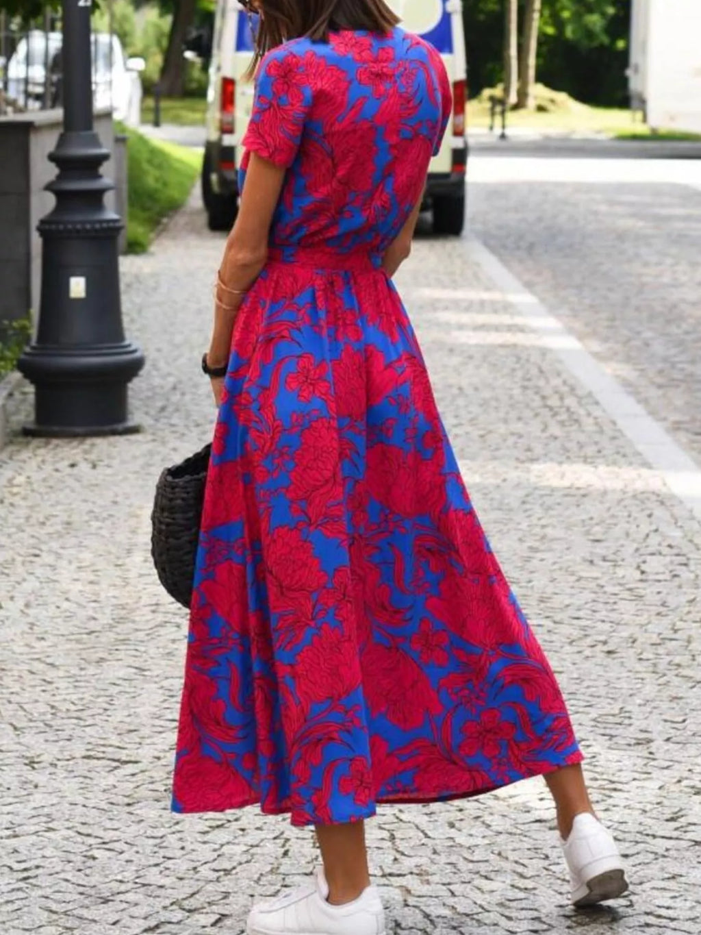 Full Size Slit Floral Print Short Sleeve Dress Plus Size