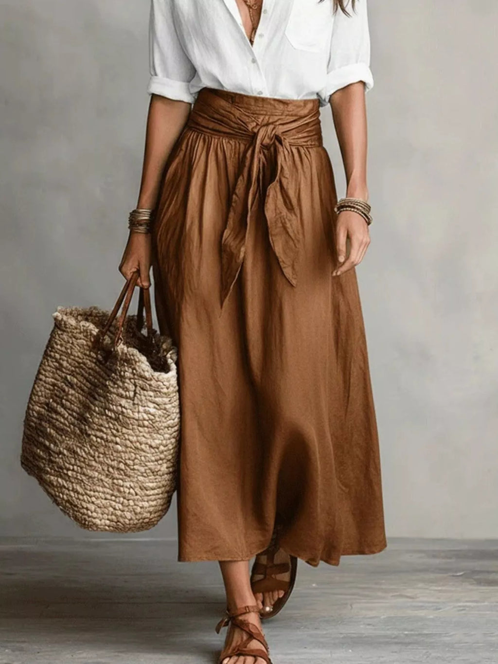 Full Size Button-Down Shirt and Skirt Set Plus Size