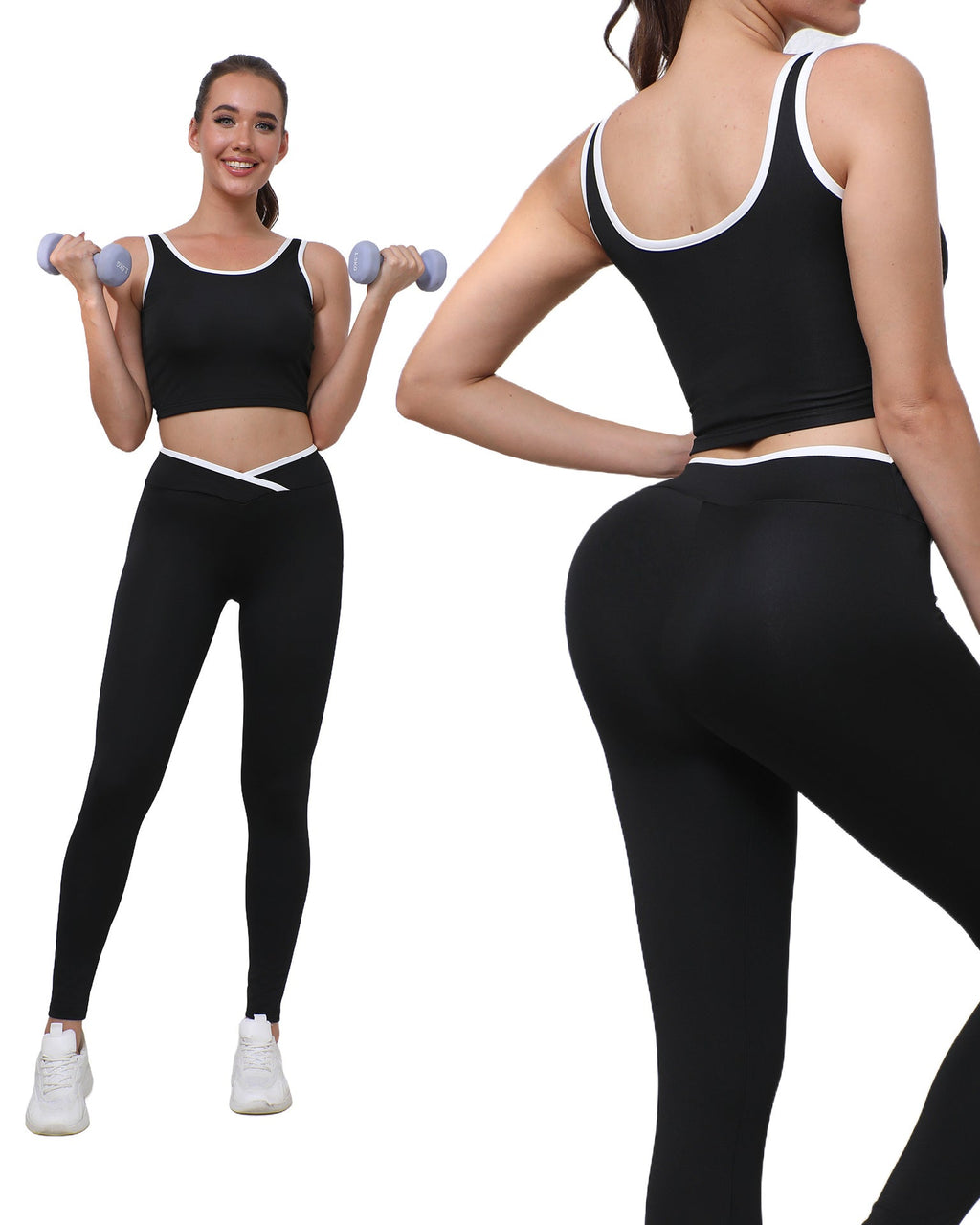 European And American Style High-Waisted Butt-Lifting Pants, Breathable Fitness Running Tank Top Set, Outdoor Women's Yoga Wear