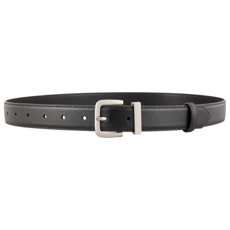 Classic Leather Belt with Silver Buckle