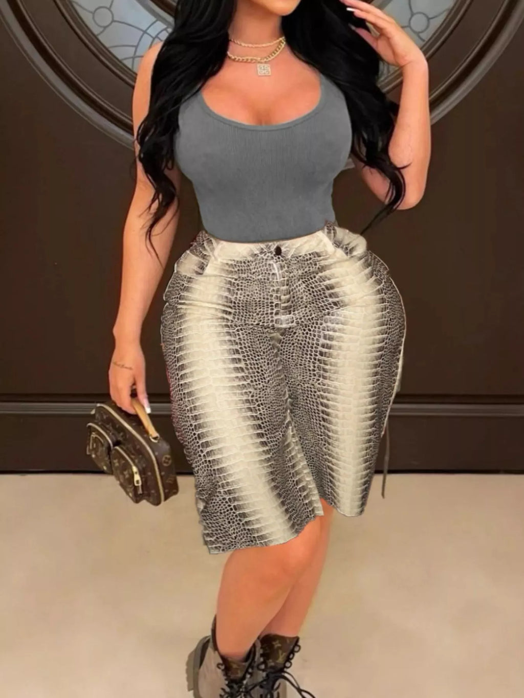 Snake Print High-Waisted Capris