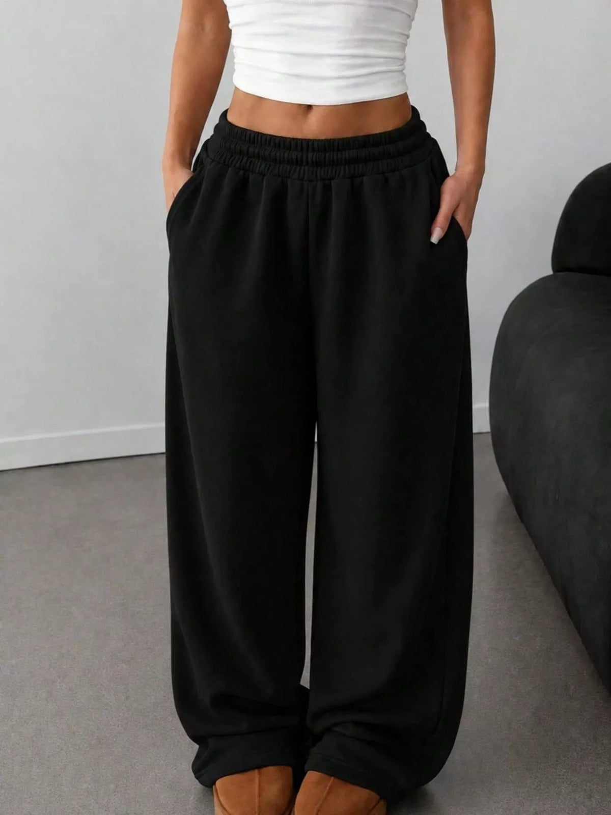 Elastic Waist Wide-Leg Sweatpants