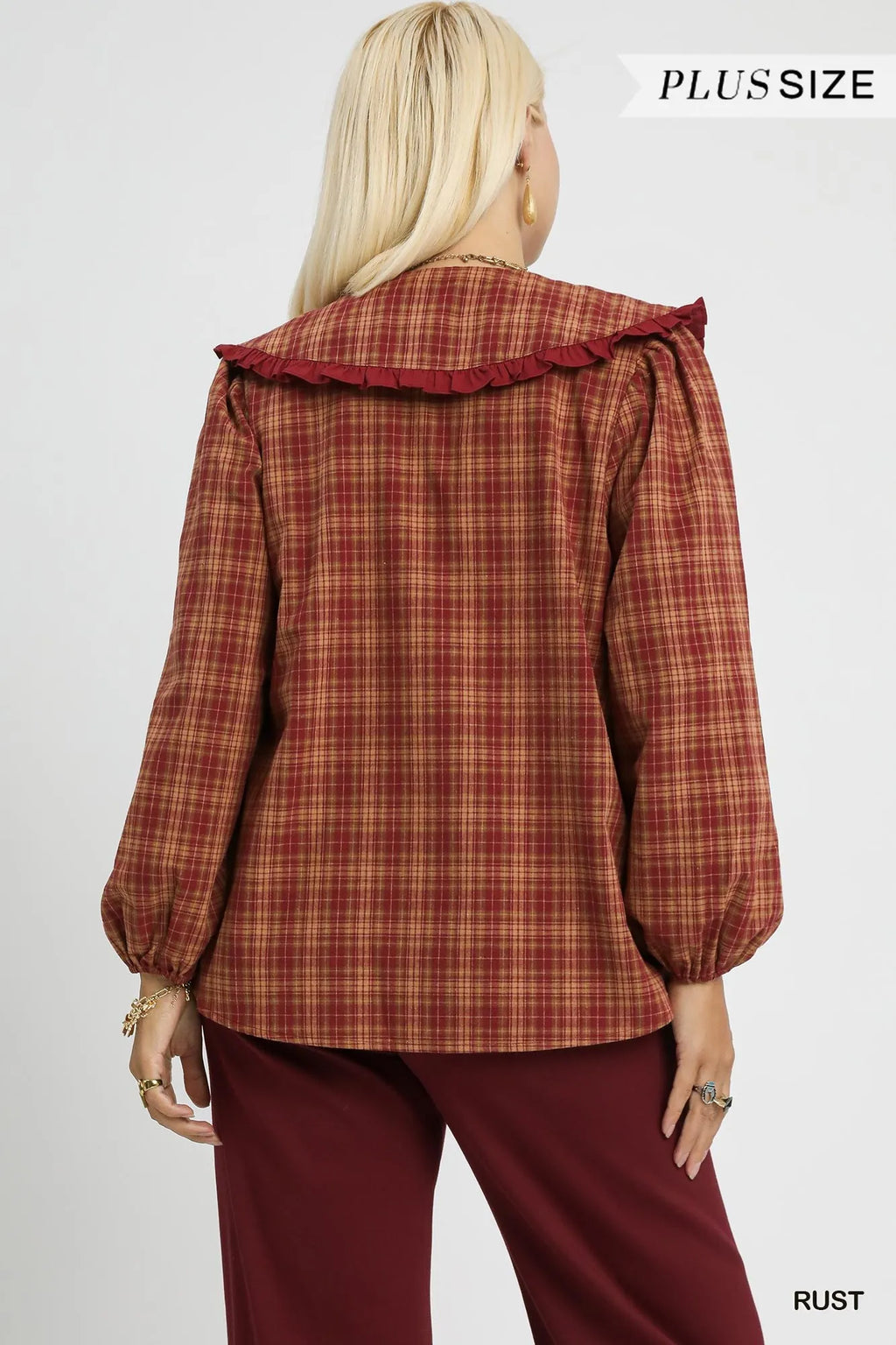 Plaid Ruffle Collar Blouse – Plus Size