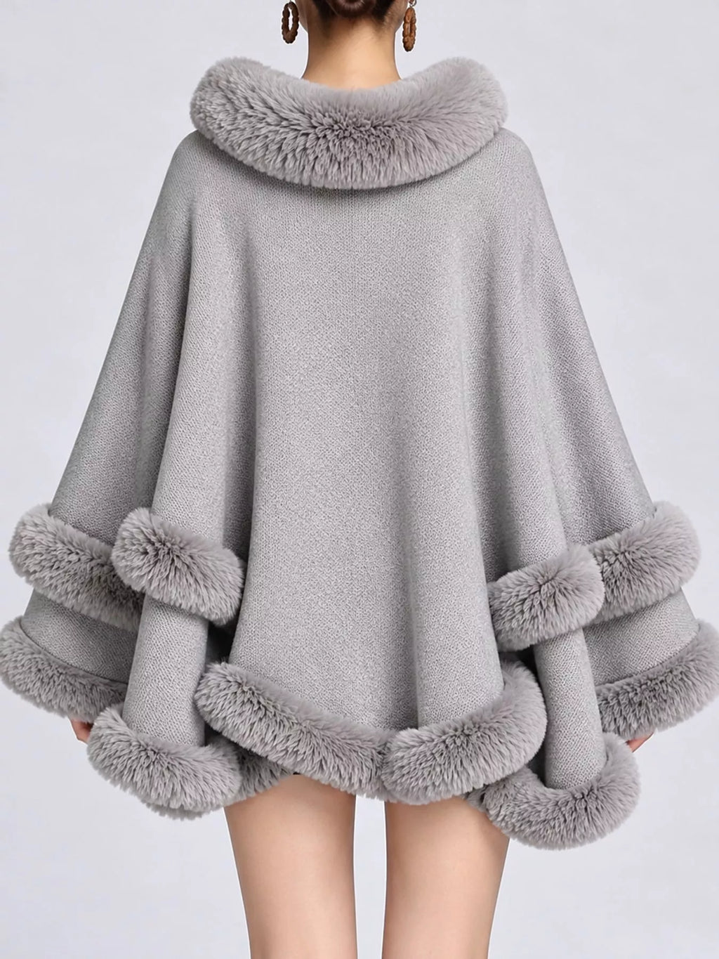 Faux Fur Trimmed Hooded Cape