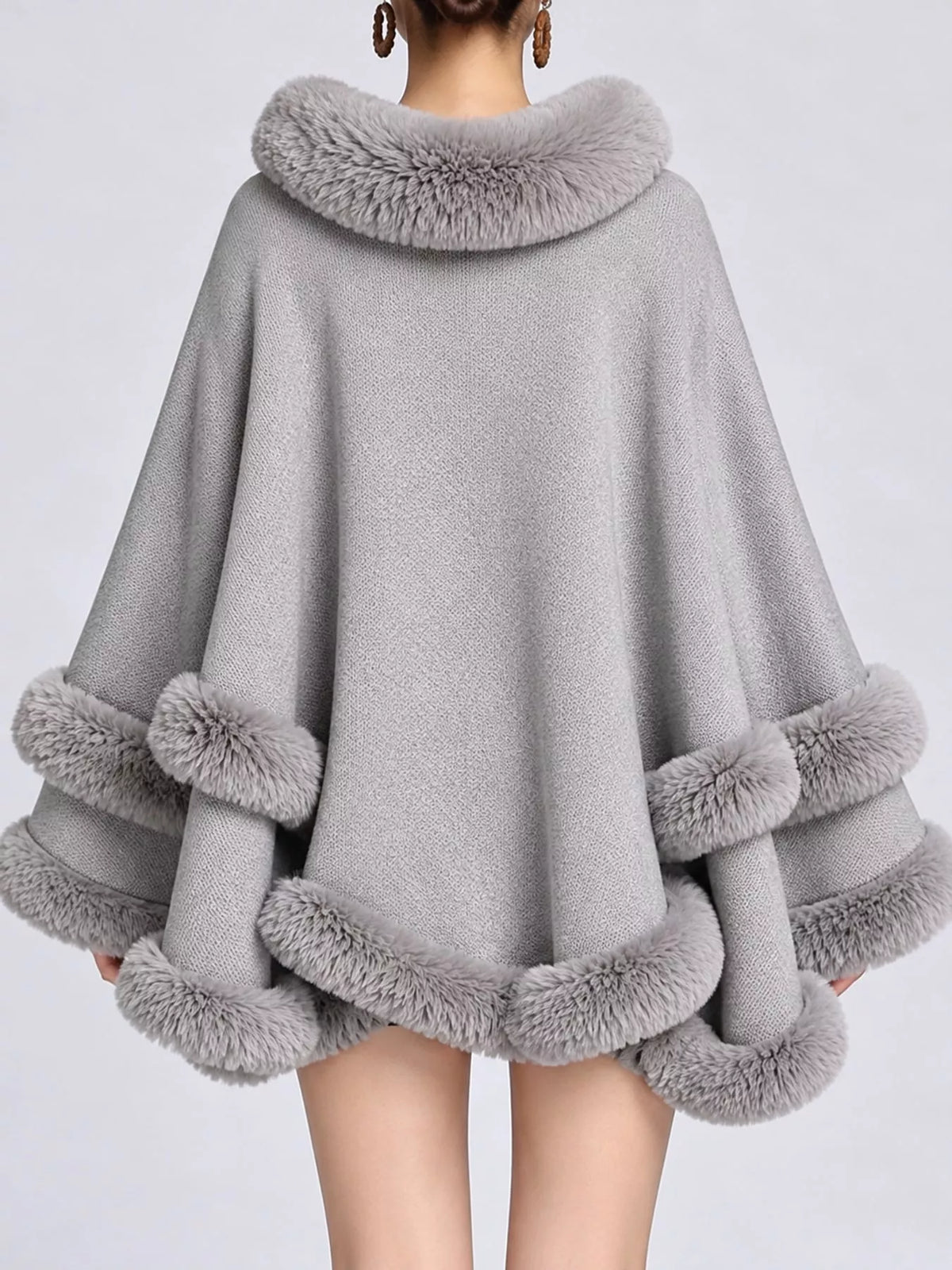 Faux Fur Trimmed Hooded Cape