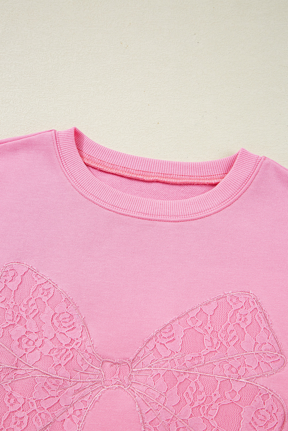 Bow Tie Lace Embroidered Reverse Seam Sweatshirt