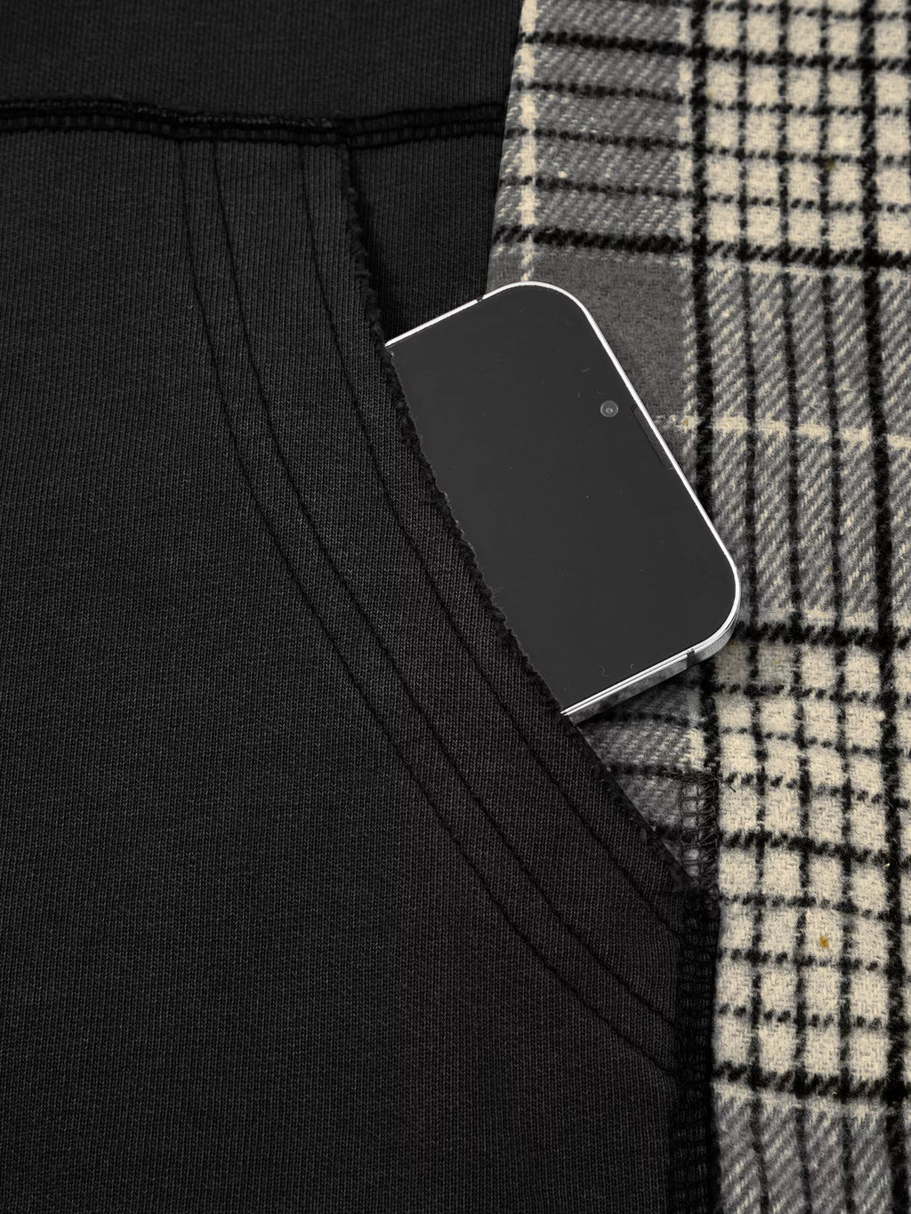Plaid Sleeve Drawstring Pocket Hoodie
