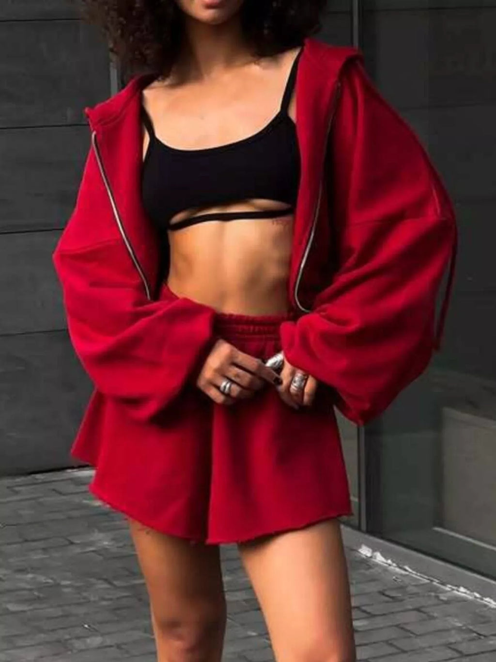 Oversized Zip-Up Hoodie and Shorts Set