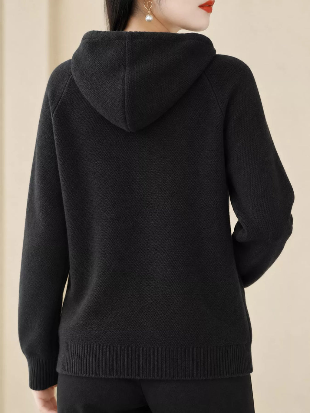 Drawstring Long Sleeve Hooded Knit Sweater