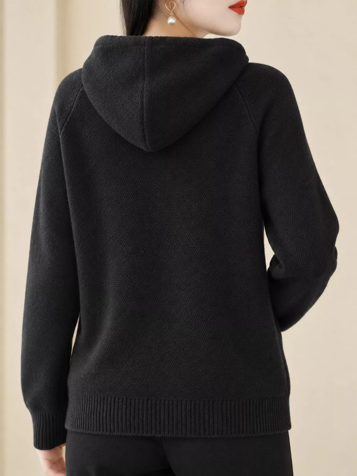 Drawstring Long Sleeve Hooded Knit Sweater