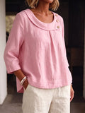 Linen Blend Blouse with Decorative Buttons