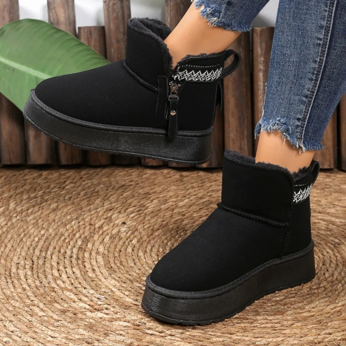 Suede Ankle Boots with Decorative Strap