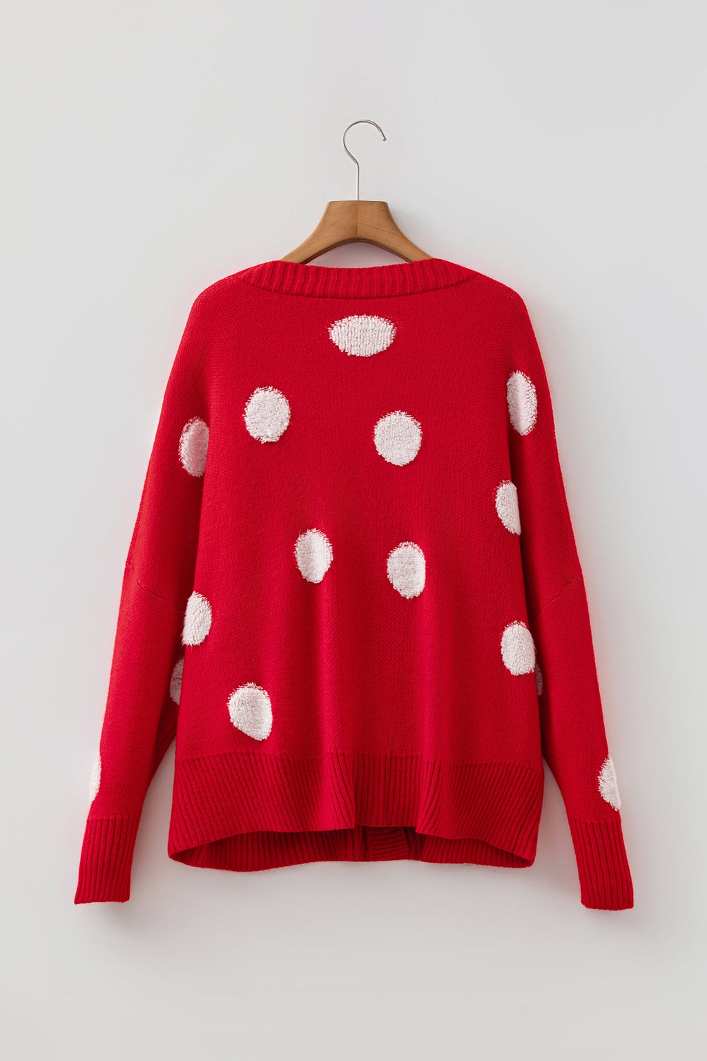 Beige Polka Dot Button Front Oversized V Neck Cardigan