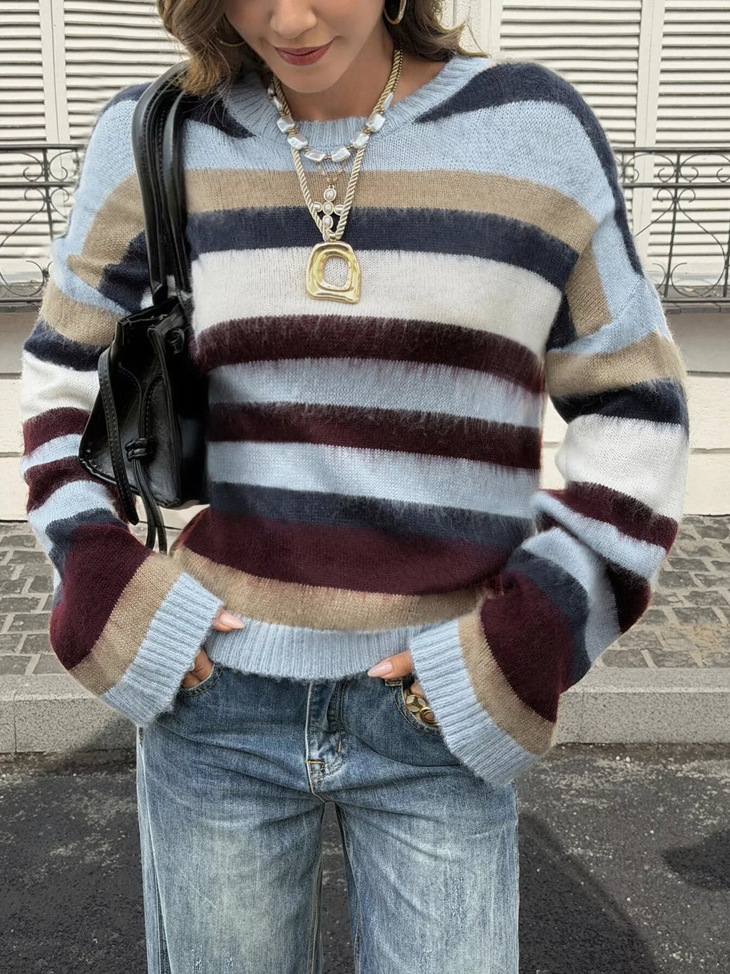 Multi-Color Striped Fuzzy Sweater
