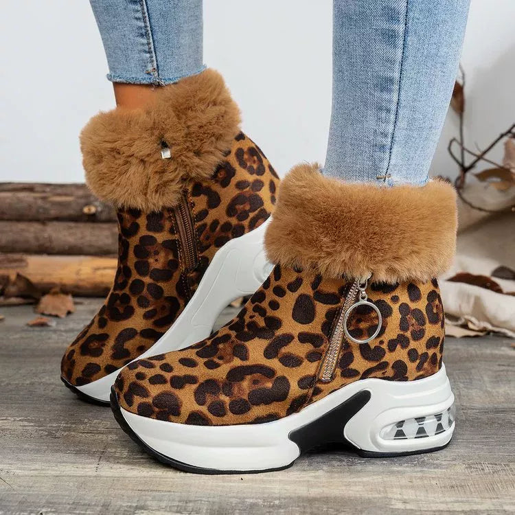 Fuzzy Side Zipper Platform Ankle Boots