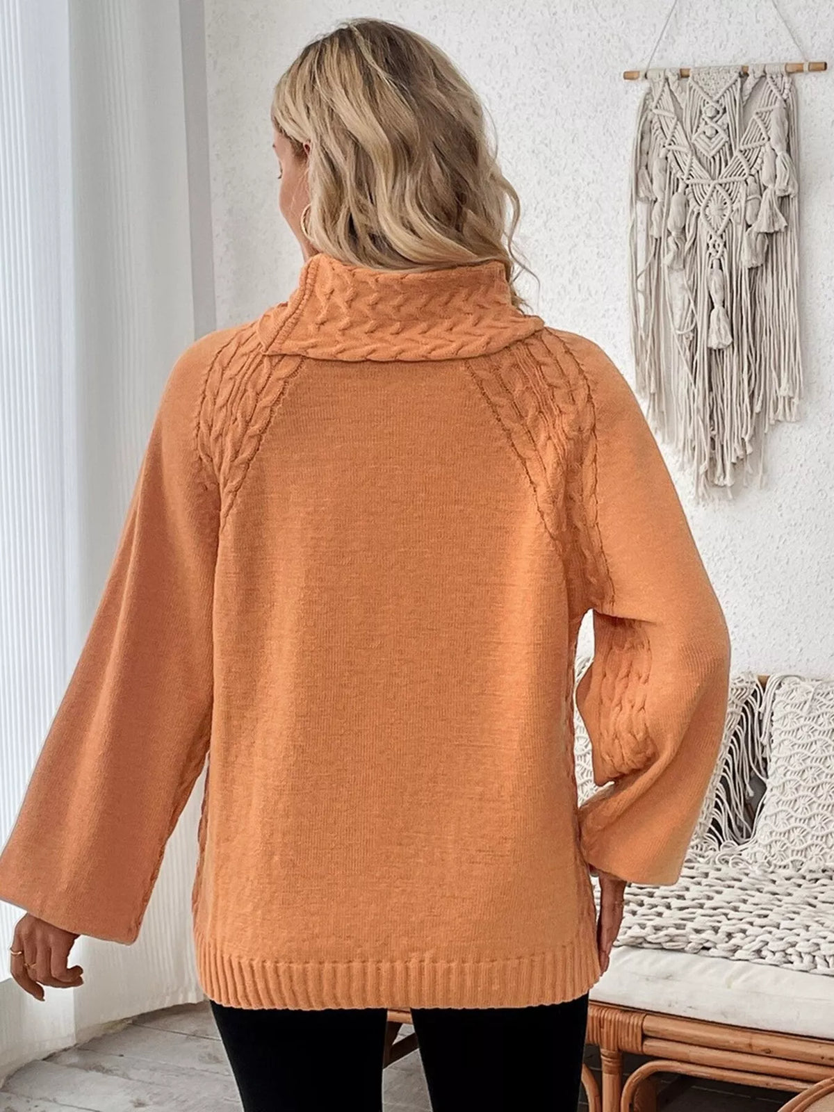 Cable-Knit Turtleneck Long Sleeve Sweater