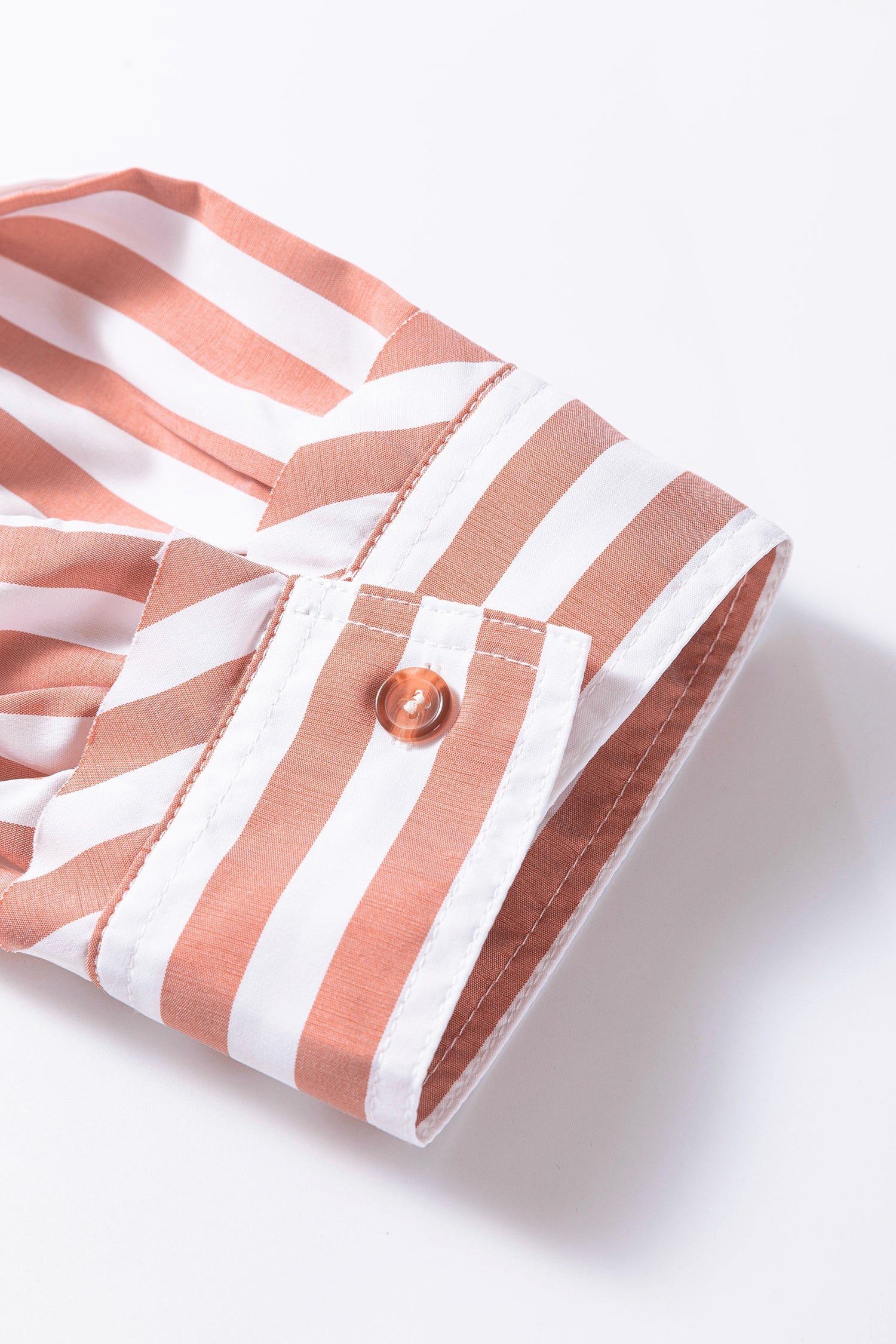 Khaki Stripe Collar Button Front Bracelet Sleeve Ruffle Hem Shirt