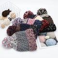 Contrast Thermal Cable Knit Beanie with Pompom
