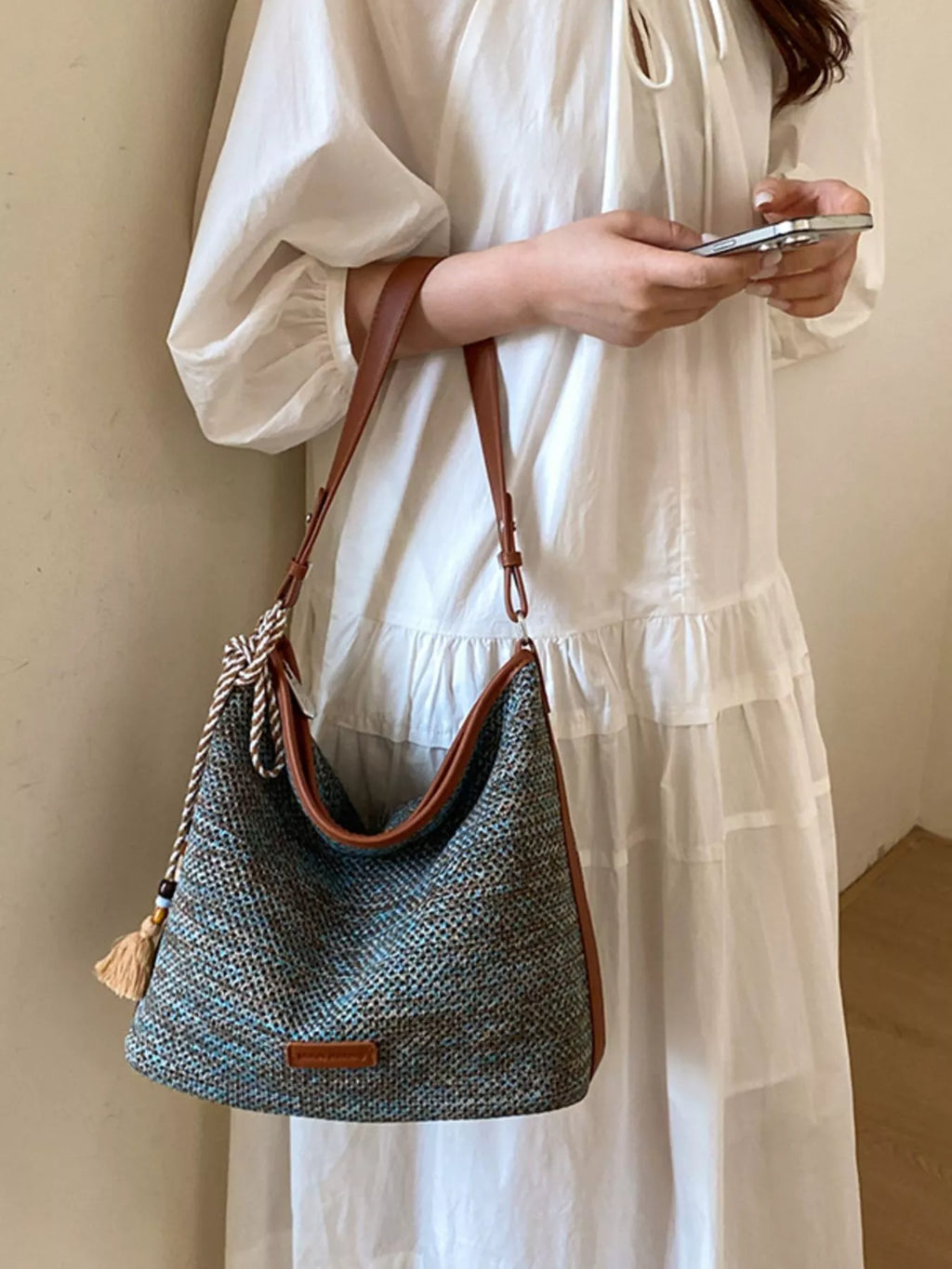 Tassel Woven Crossbody Bag