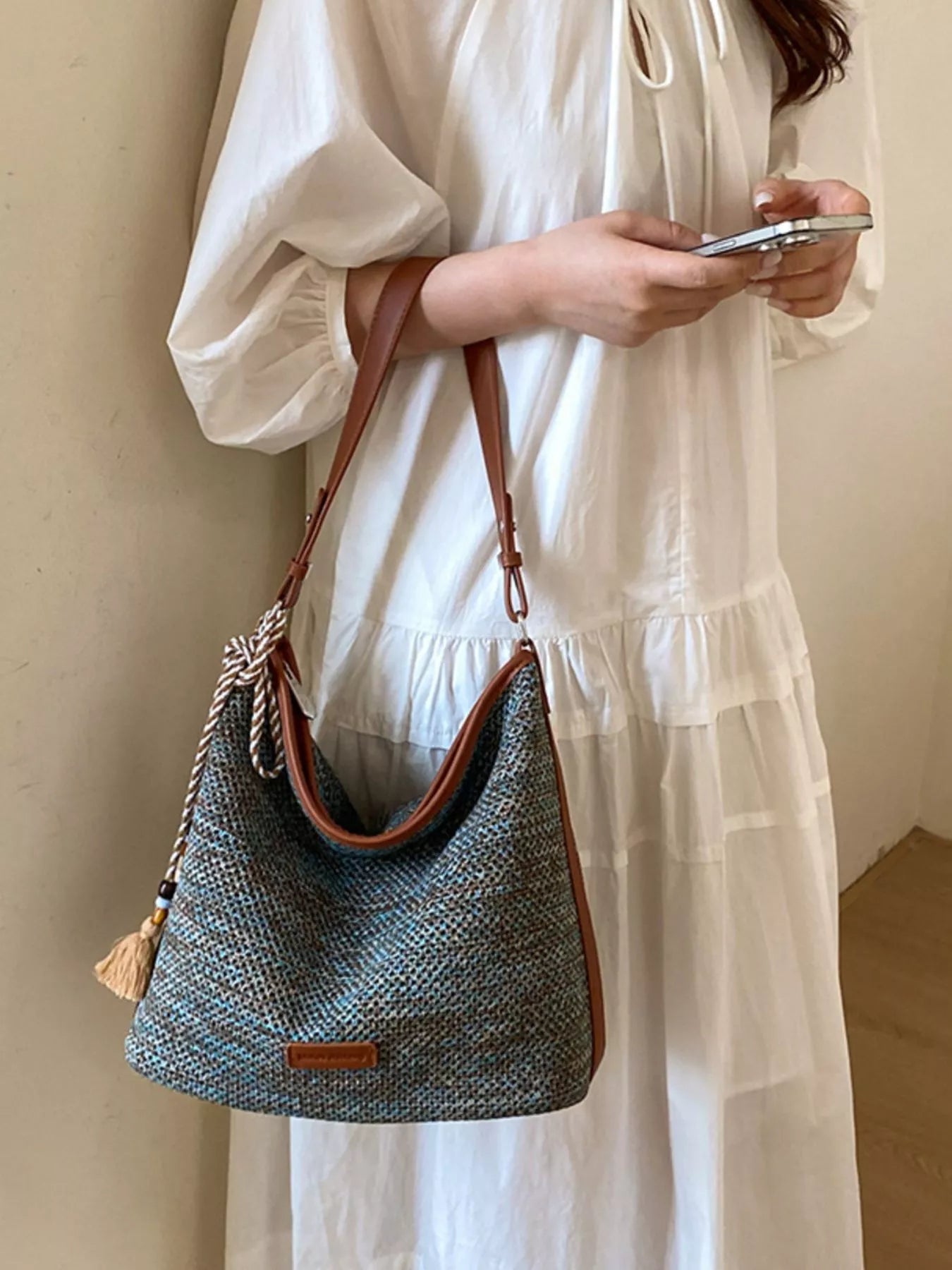 Tassel Woven Crossbody Bag