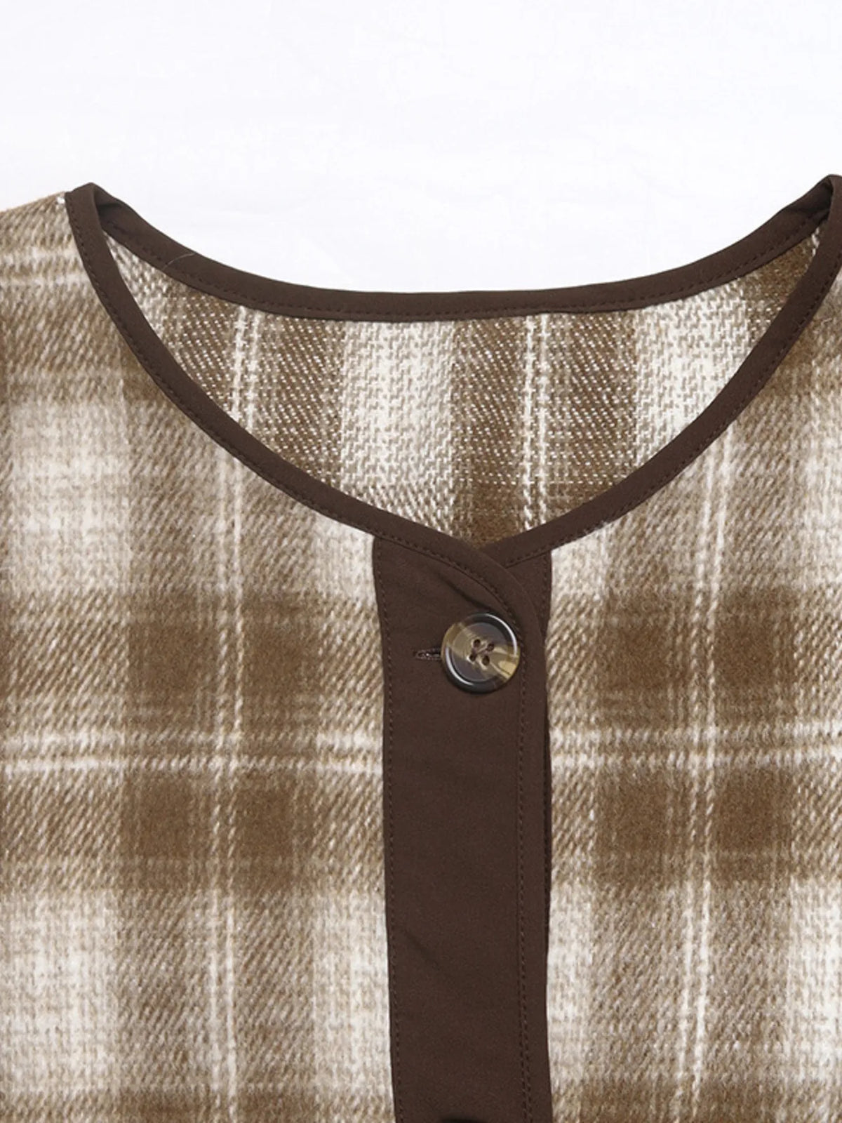 Unlined Plaid Button-Up Jacket with Chest Pockets