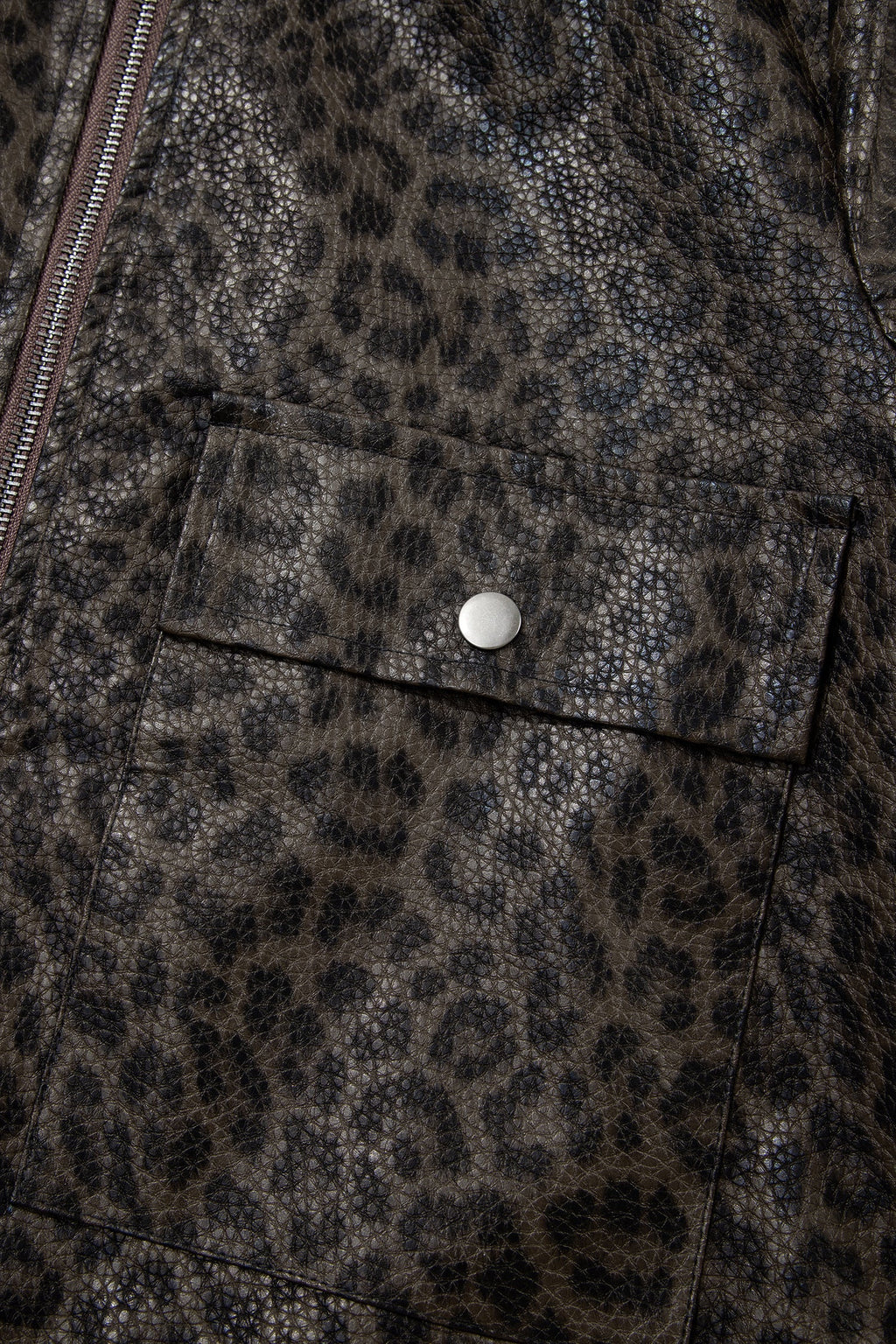 Multicolour Leopard Print Colorblock Collar Metal Placket Jacket